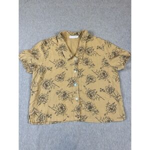 Cut‎ Loose Shirt Brown Floral Large 100% Linen Lagenlook Boxy Made USA Bohemian